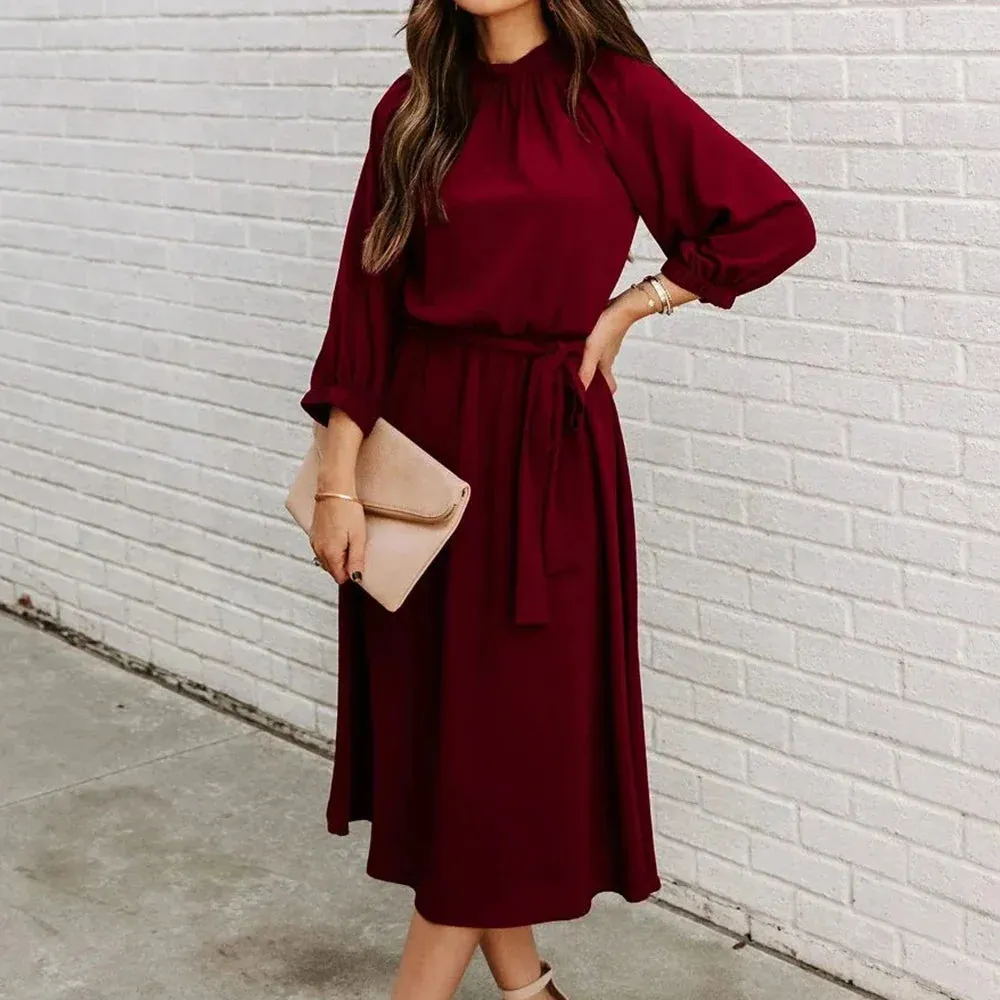 Grünes Midi-Kleid mit Bindegürtel - Sophie