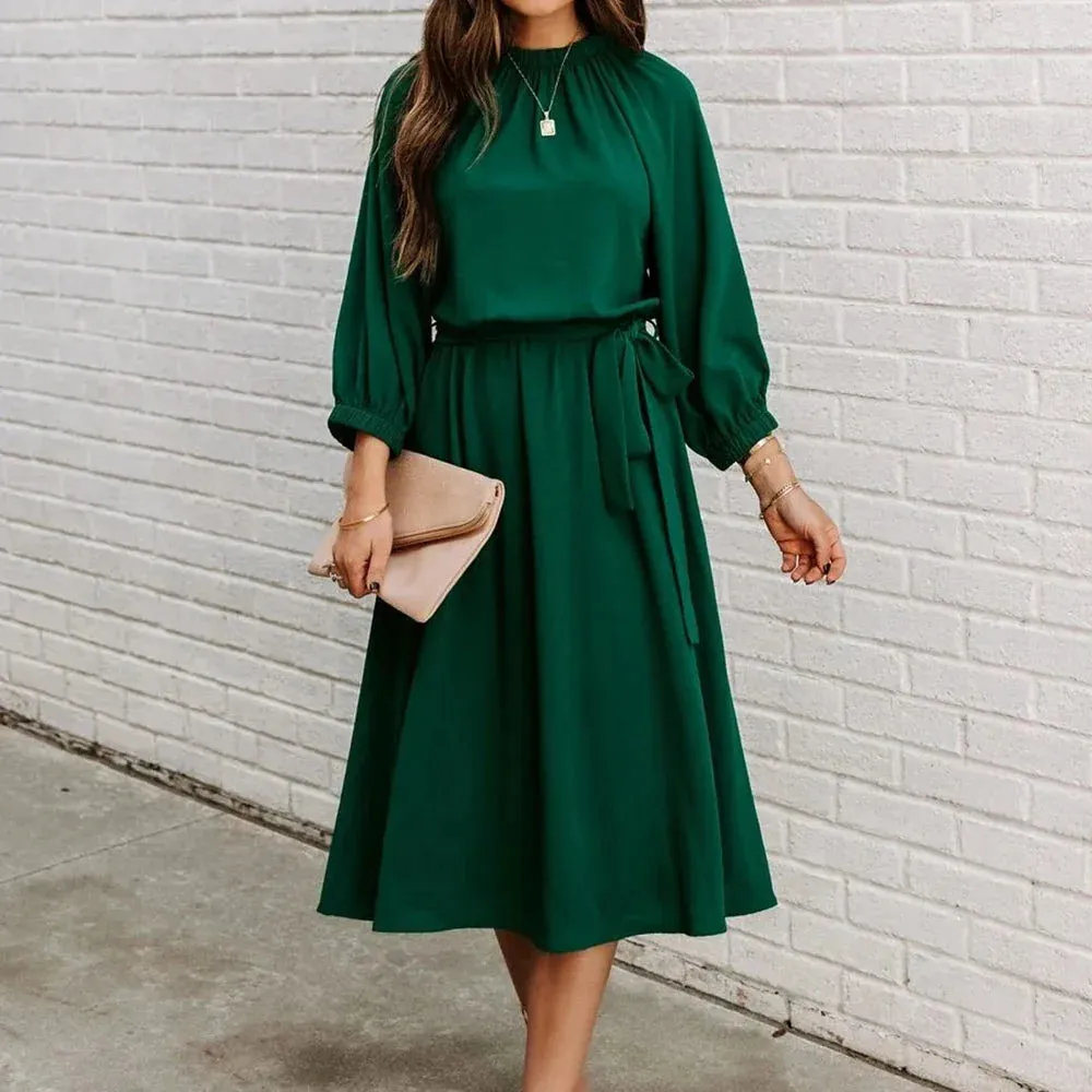 Grünes Midi-Kleid mit Bindegürtel - Sophie