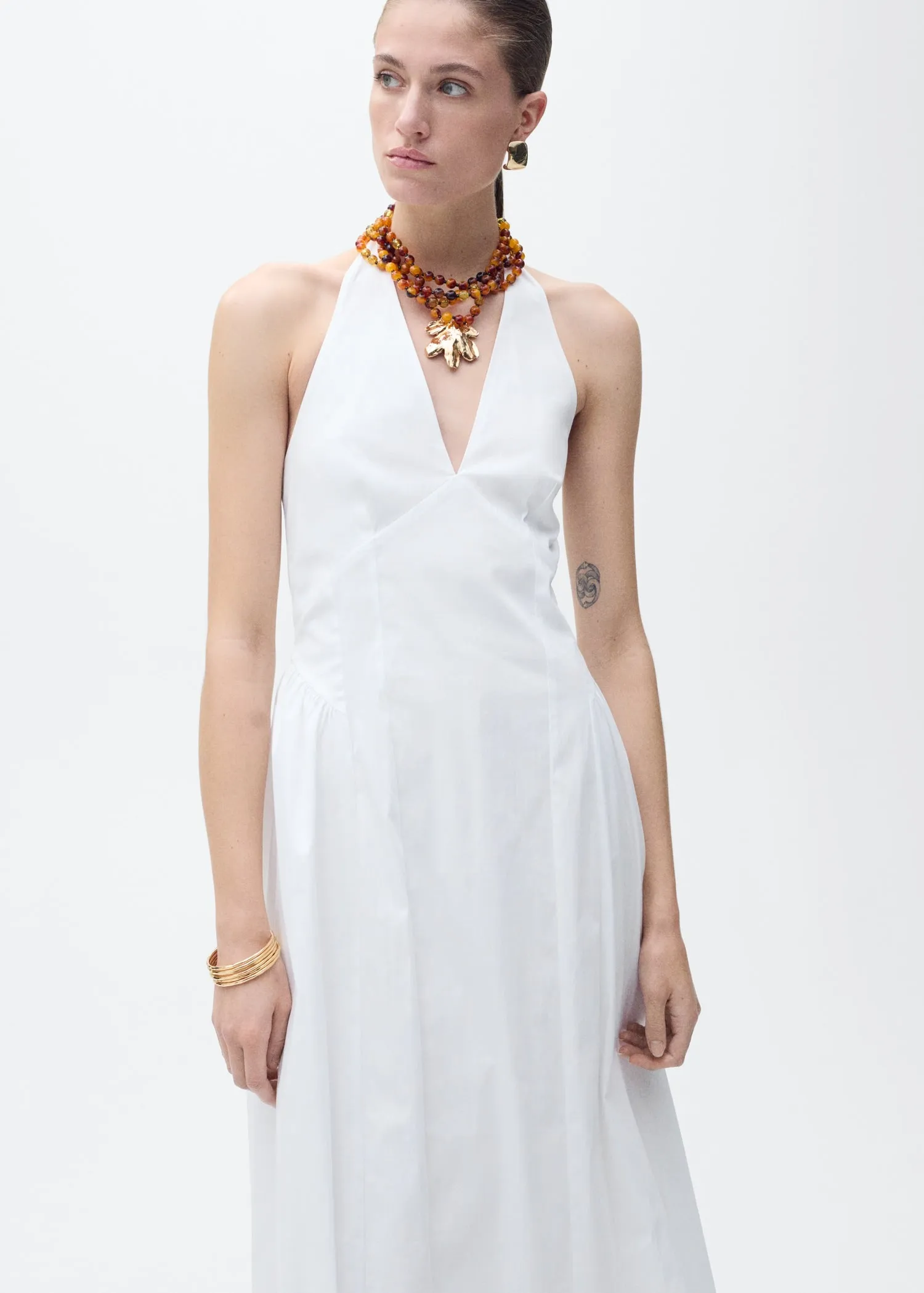 Halter neck cotton midi-dress