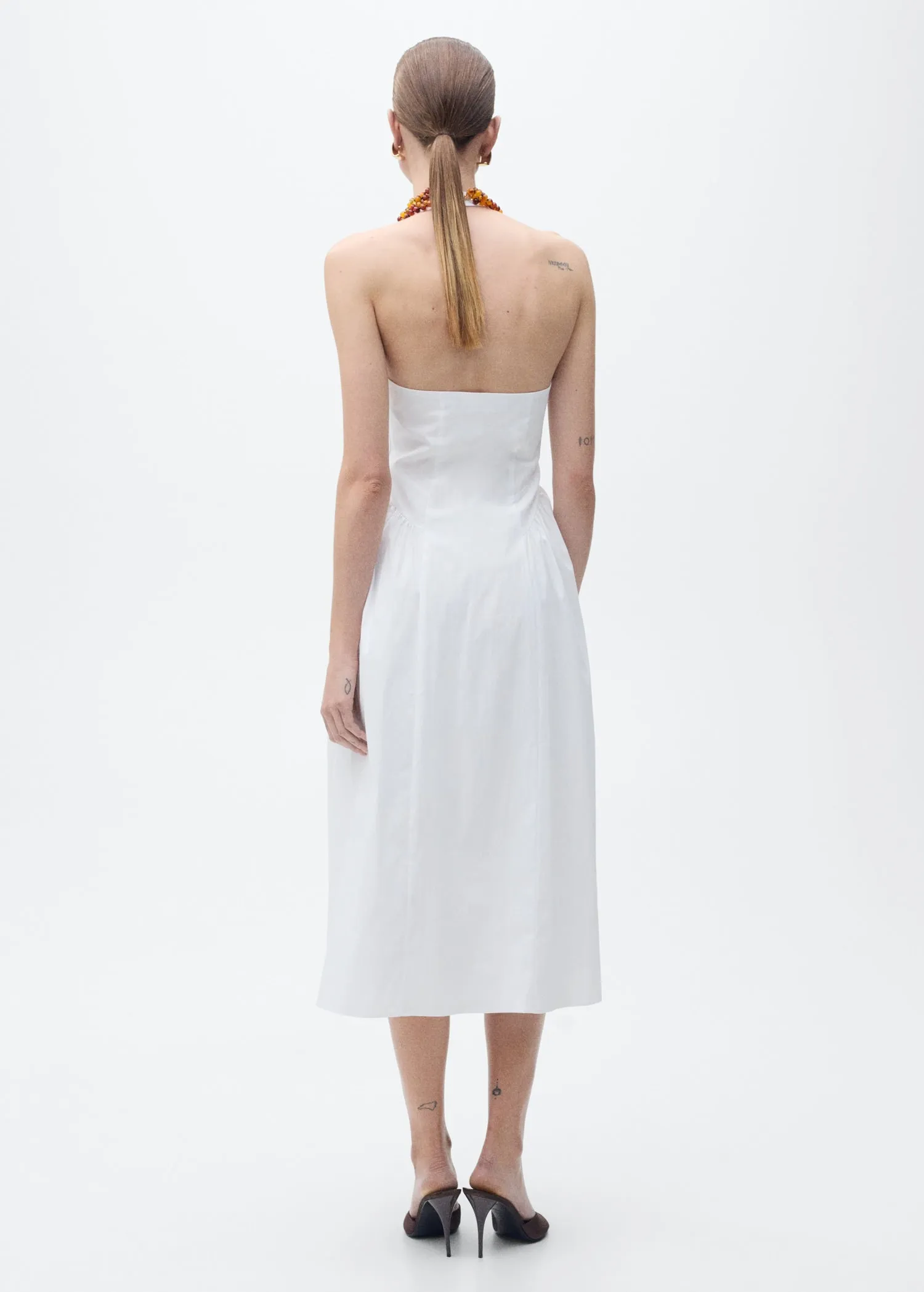 Halter neck cotton midi-dress