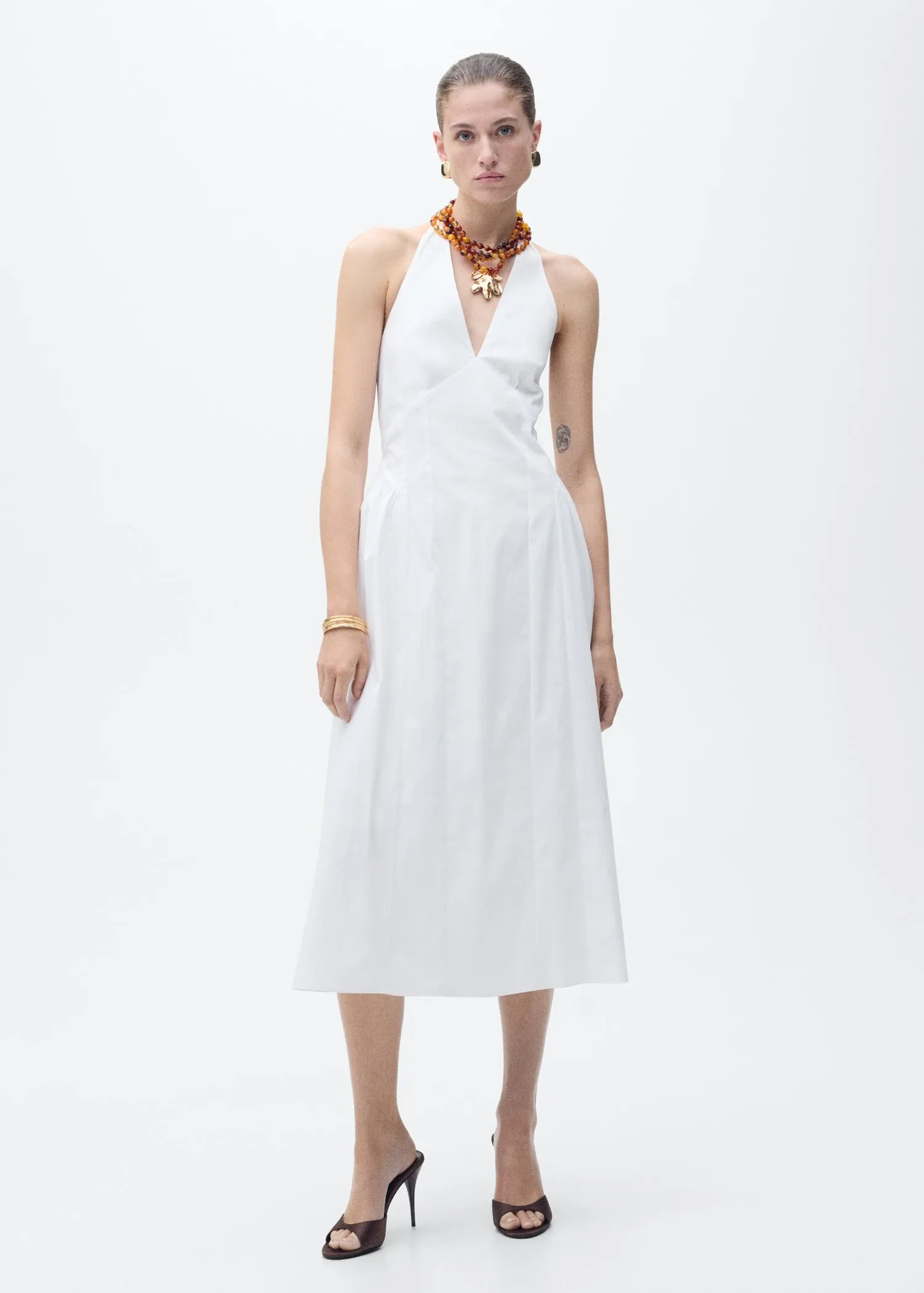 Halter neck cotton midi-dress
