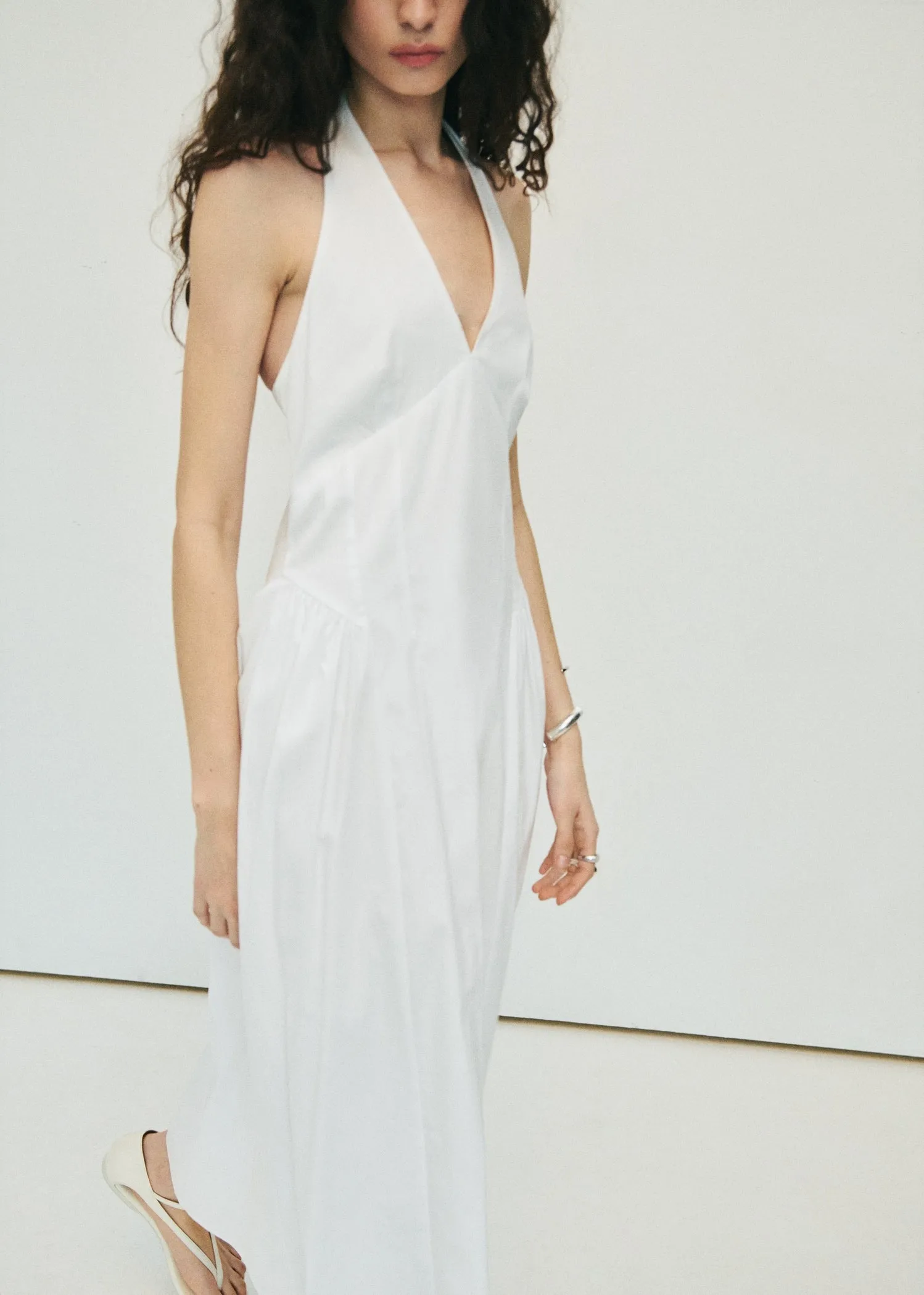 Halter neck cotton midi-dress