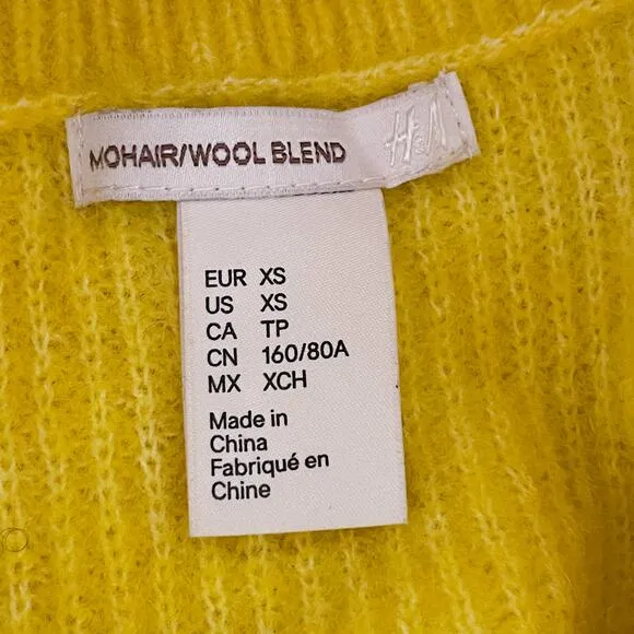 H&amp;M Knitted Mohair Wool Blend Long Sleeve Stripe Pullover Sweater Yellow size XS