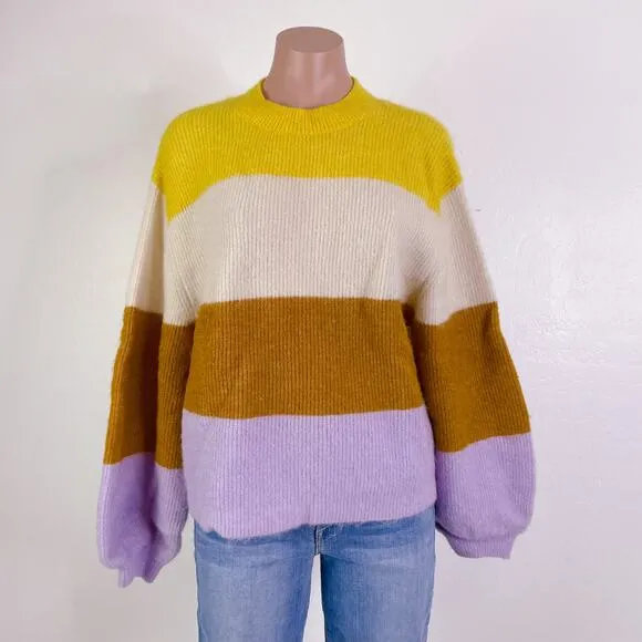 H&amp;M Knitted Mohair Wool Blend Long Sleeve Stripe Pullover Sweater Yellow size XS