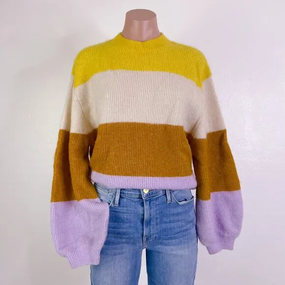 H&amp;M Knitted Mohair Wool Blend Long Sleeve Stripe Pullover Sweater Yellow size XS
