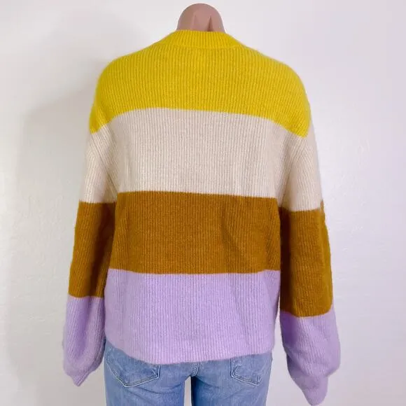 H&amp;M Knitted Mohair Wool Blend Long Sleeve Stripe Pullover Sweater Yellow size XS