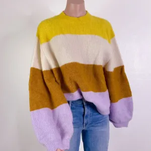 H&amp;M Knitted Mohair Wool Blend Long Sleeve Stripe Pullover Sweater Yellow size XS