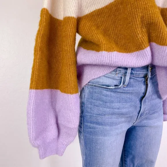 H&amp;M Knitted Mohair Wool Blend Long Sleeve Stripe Pullover Sweater Yellow size XS