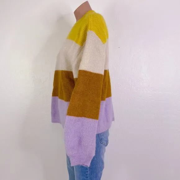 H&amp;M Knitted Mohair Wool Blend Long Sleeve Stripe Pullover Sweater Yellow size XS