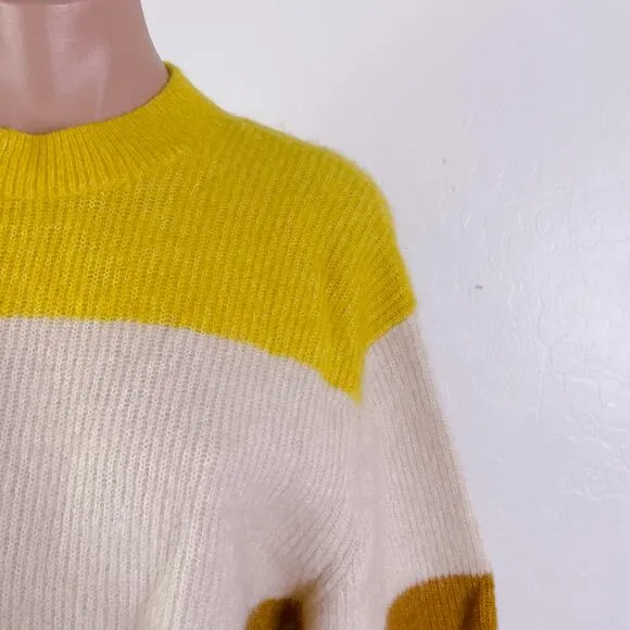 H&amp;M Knitted Mohair Wool Blend Long Sleeve Stripe Pullover Sweater Yellow size XS