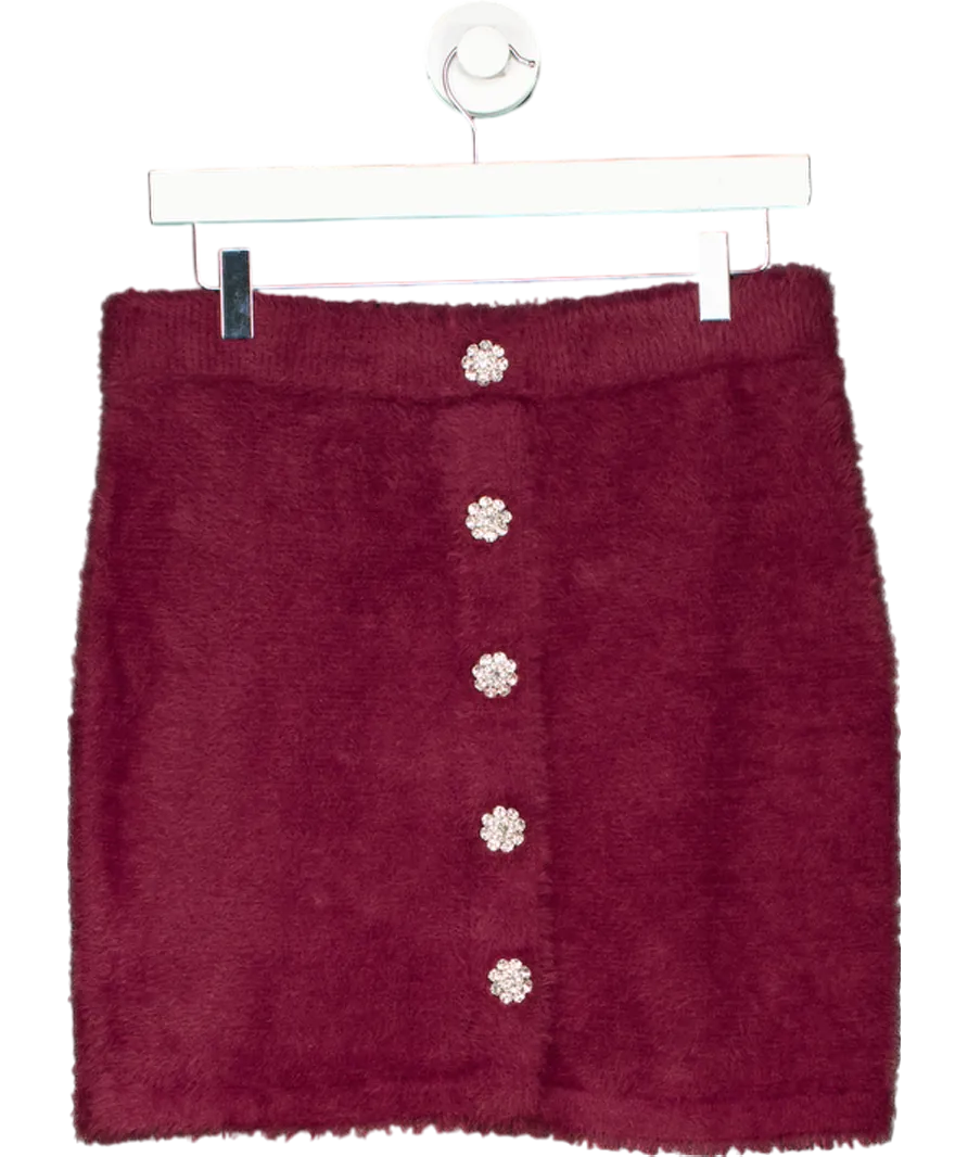 H&M Red Bijoux Button Fluffy Knit Mini Skirt UK 12