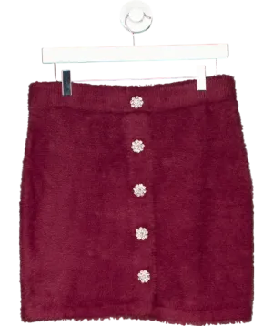 H&M Red Bijoux Button Fluffy Knit Mini Skirt UK 12