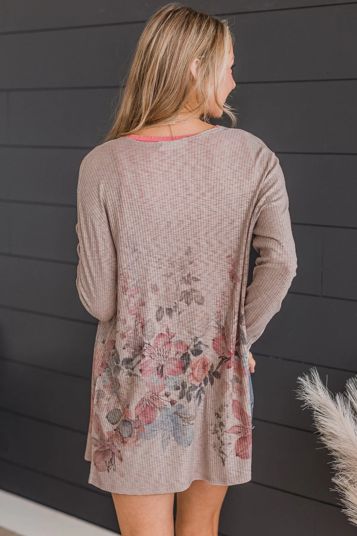 Happiness Guaranteed Floral Knit Cardigan- Light Mocha