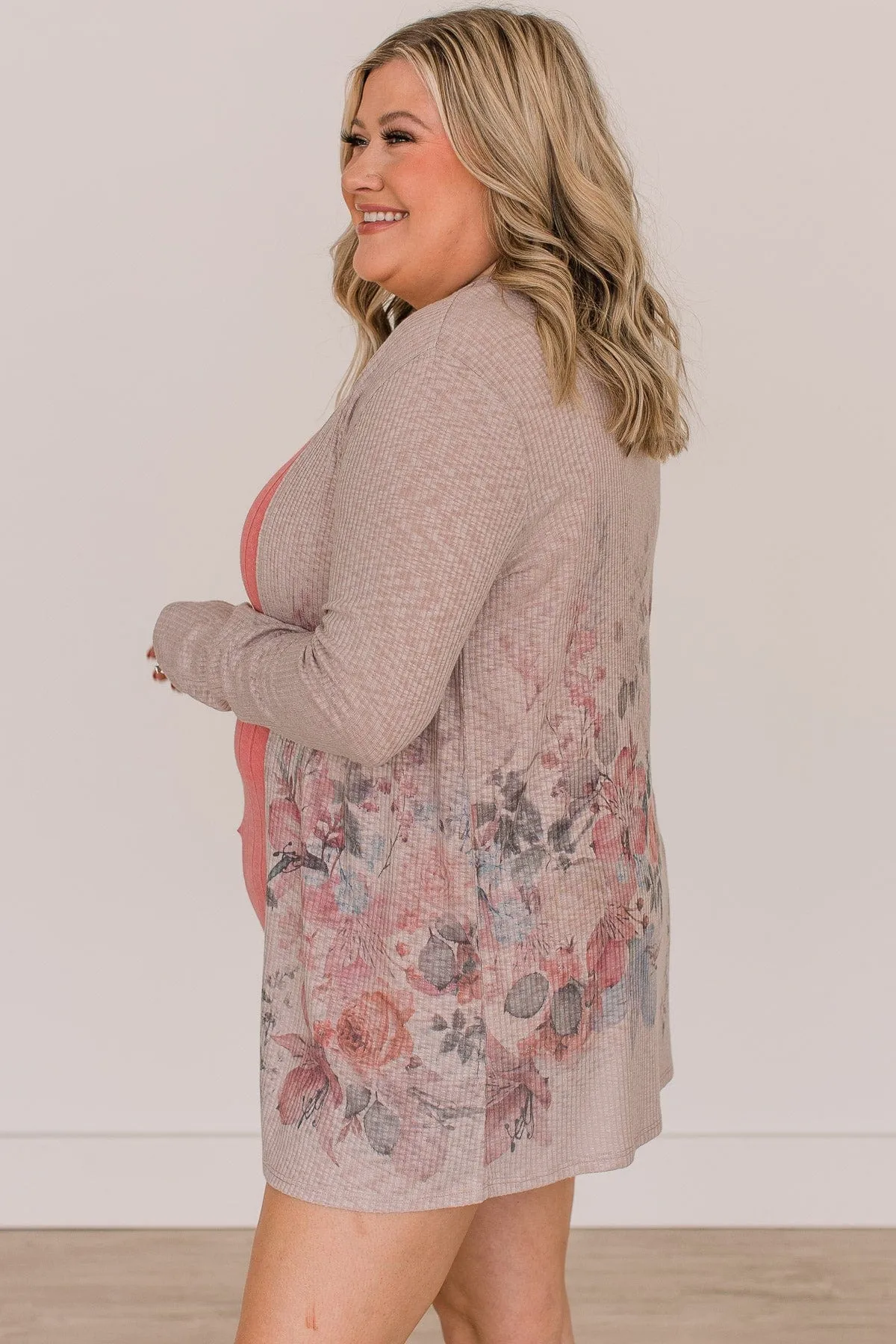 Happiness Guaranteed Floral Knit Cardigan- Light Mocha