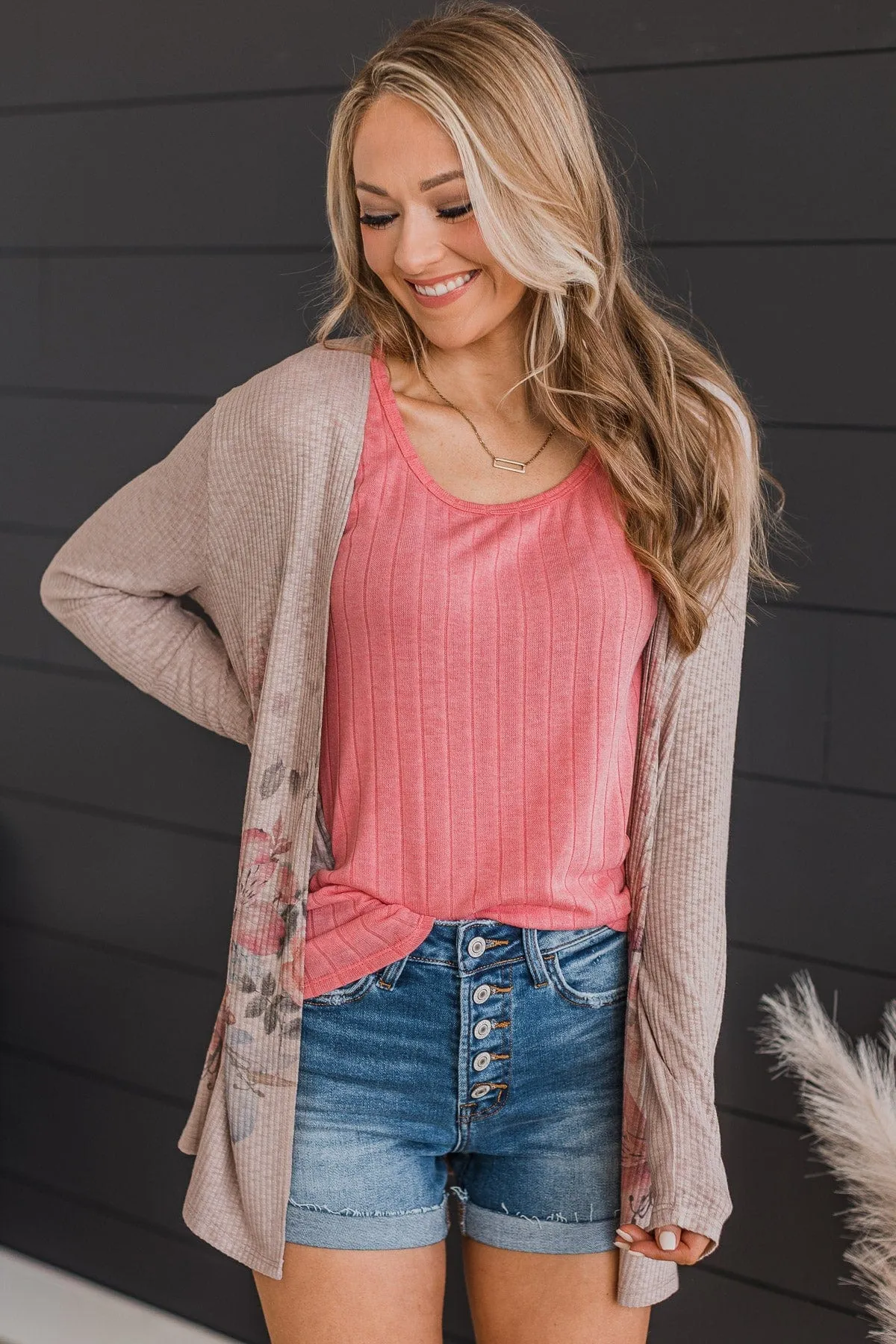 Happiness Guaranteed Floral Knit Cardigan- Light Mocha