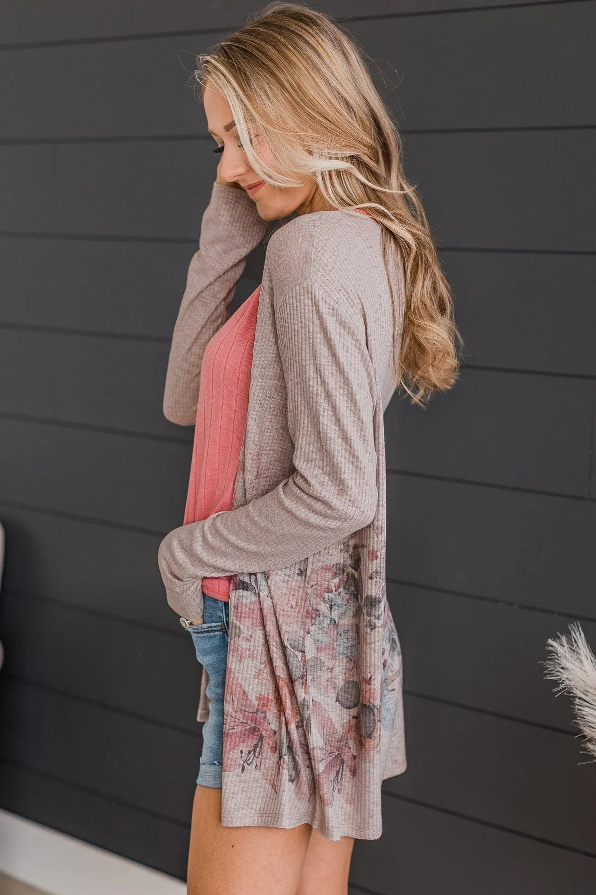 Happiness Guaranteed Floral Knit Cardigan- Light Mocha