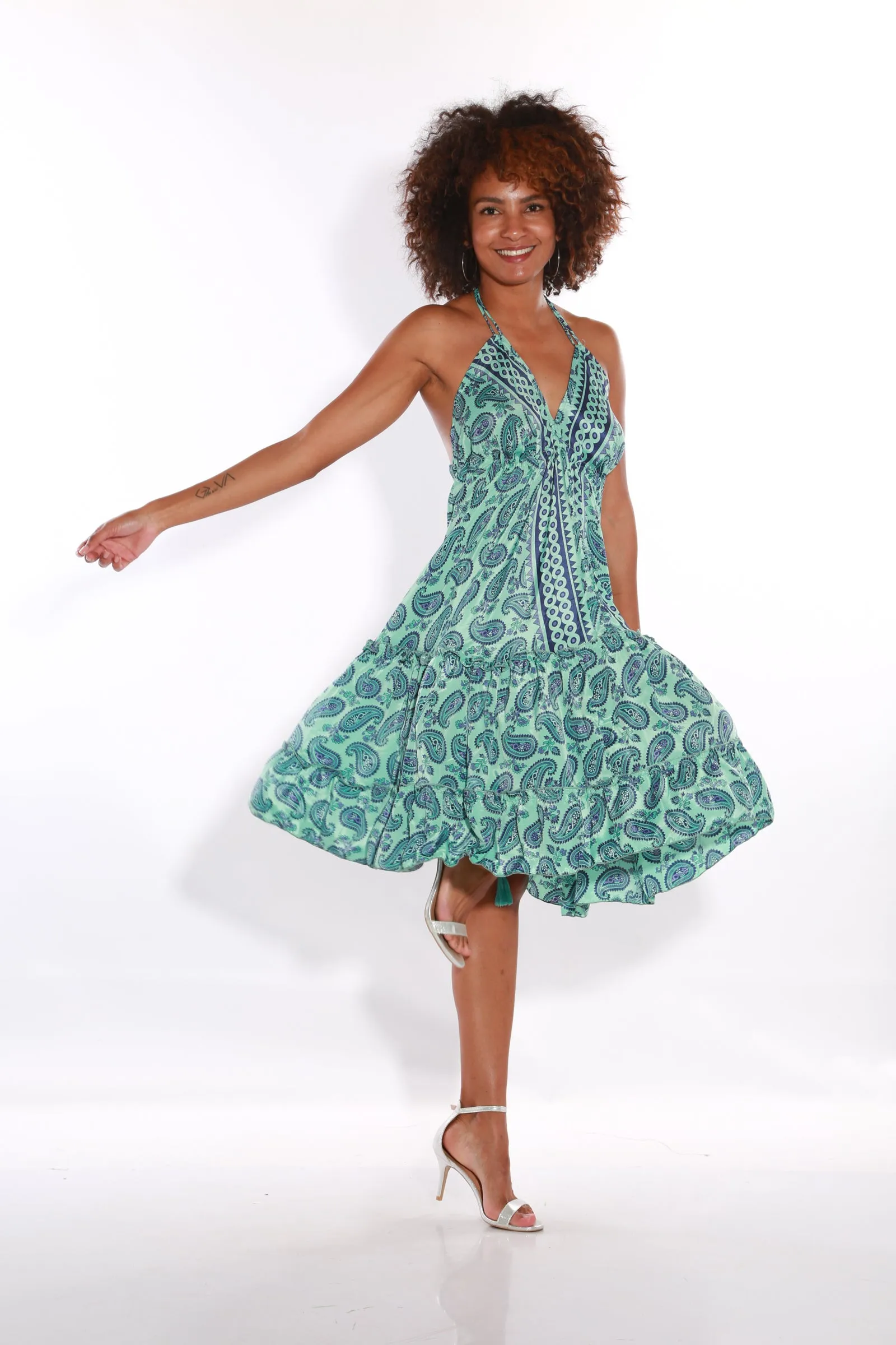 Happy Spaghetti Short sun dress- teal
