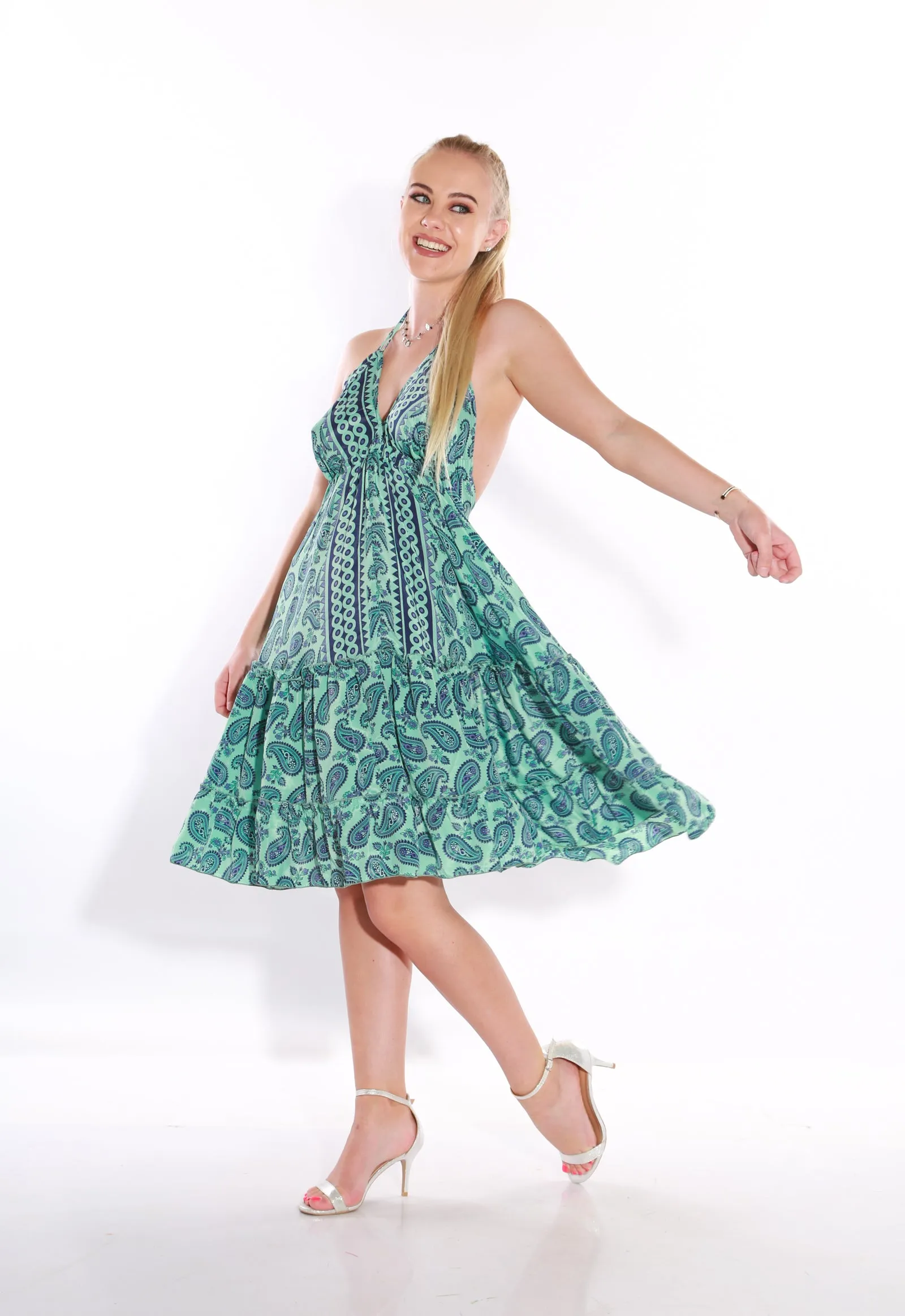 Happy Spaghetti Short sun dress- teal