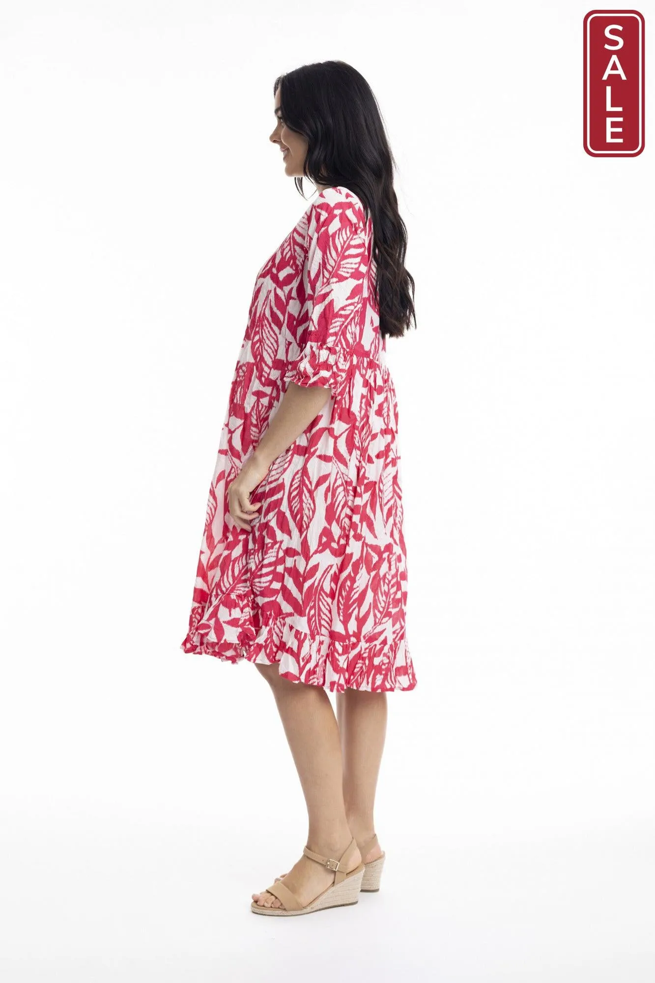Hayman Frill Sleeve Pinch Pleat Dress