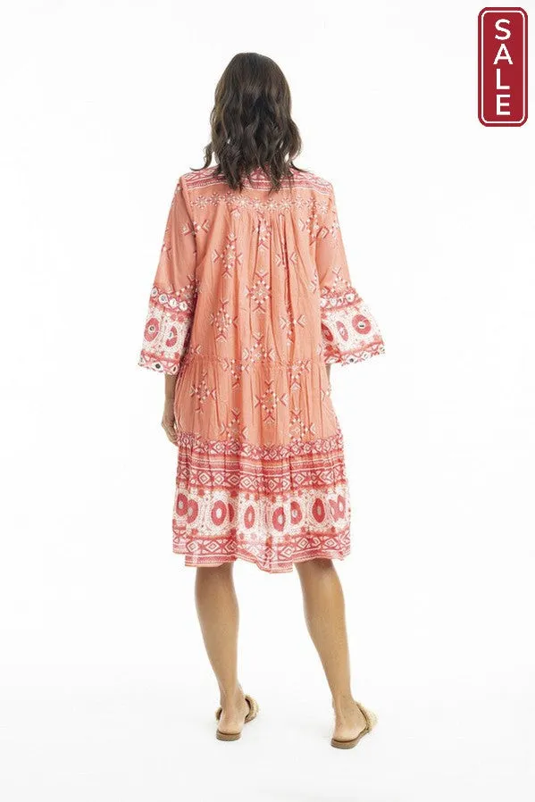 Heidi Layered Dress Frill Sleeve Coral
