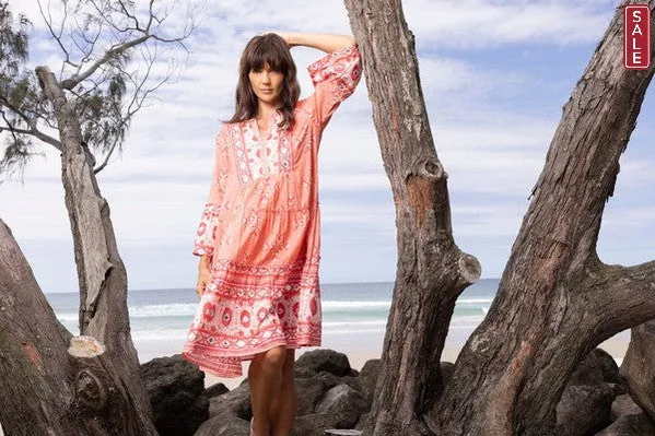 Heidi Layered Dress Frill Sleeve Coral