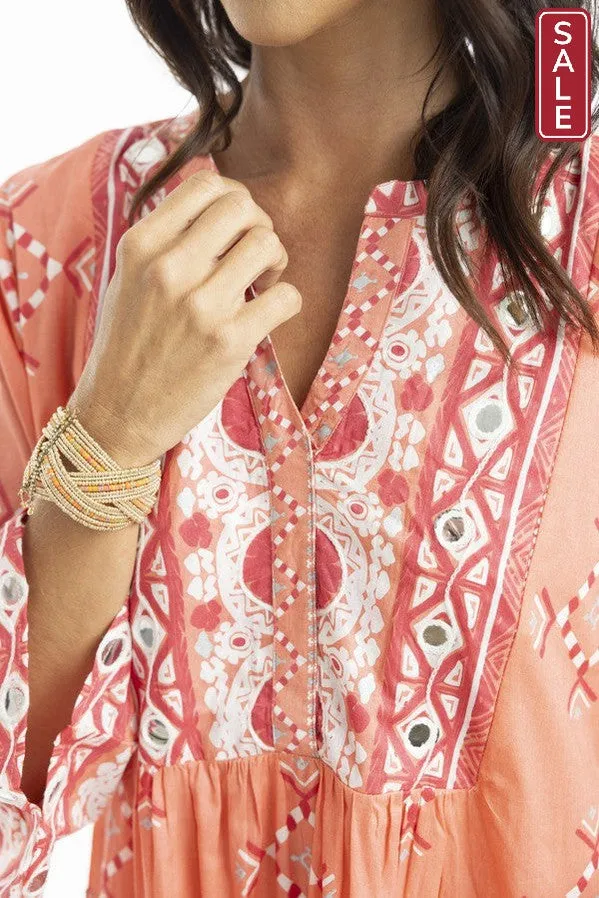 Heidi Layered Dress Frill Sleeve Coral