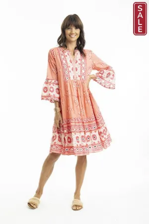 Heidi Layered Dress Frill Sleeve Coral