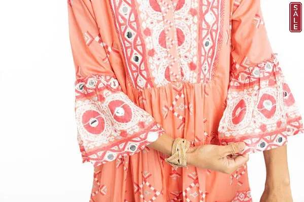 Heidi Layered Dress Frill Sleeve Coral
