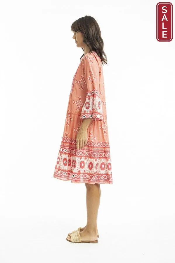 Heidi Layered Dress Frill Sleeve Coral