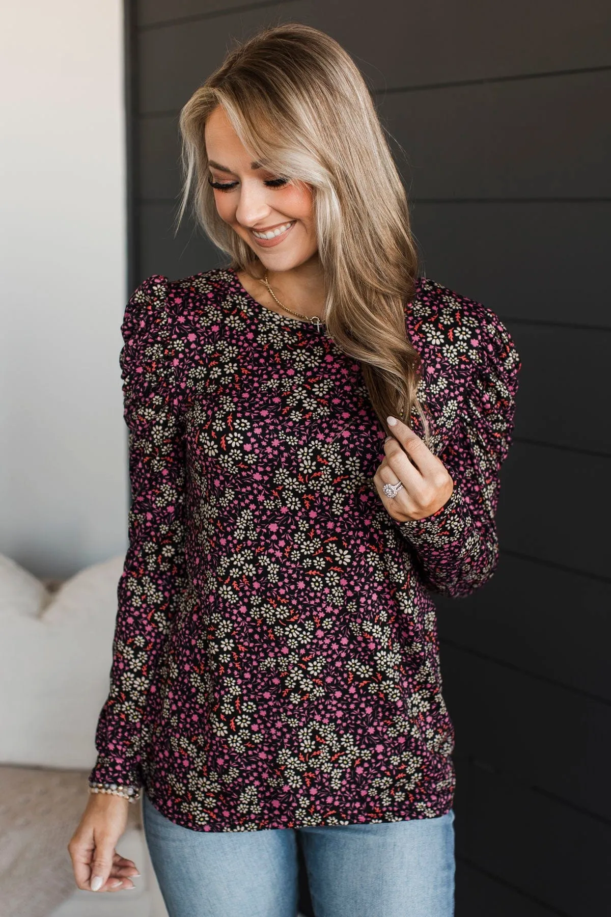 Here's To Forever Floral Top- Black