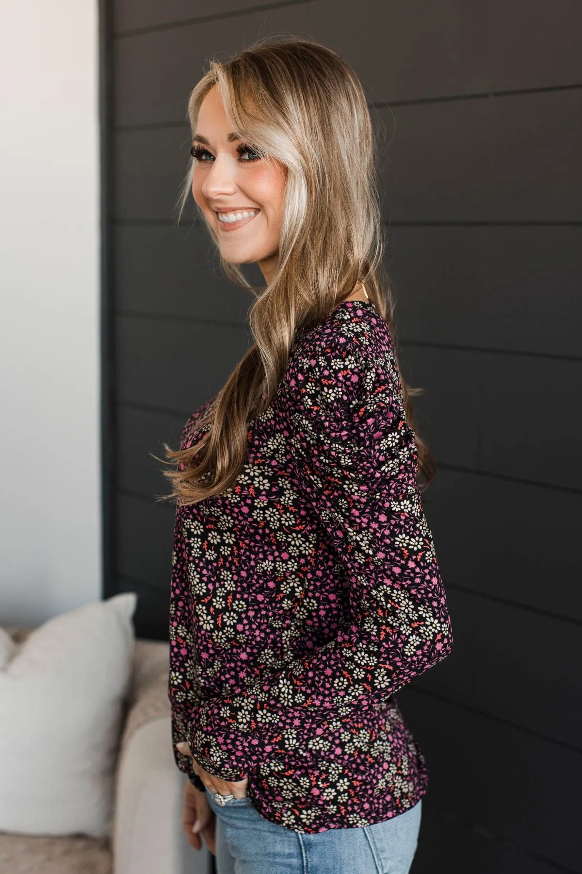 Here's To Forever Floral Top- Black