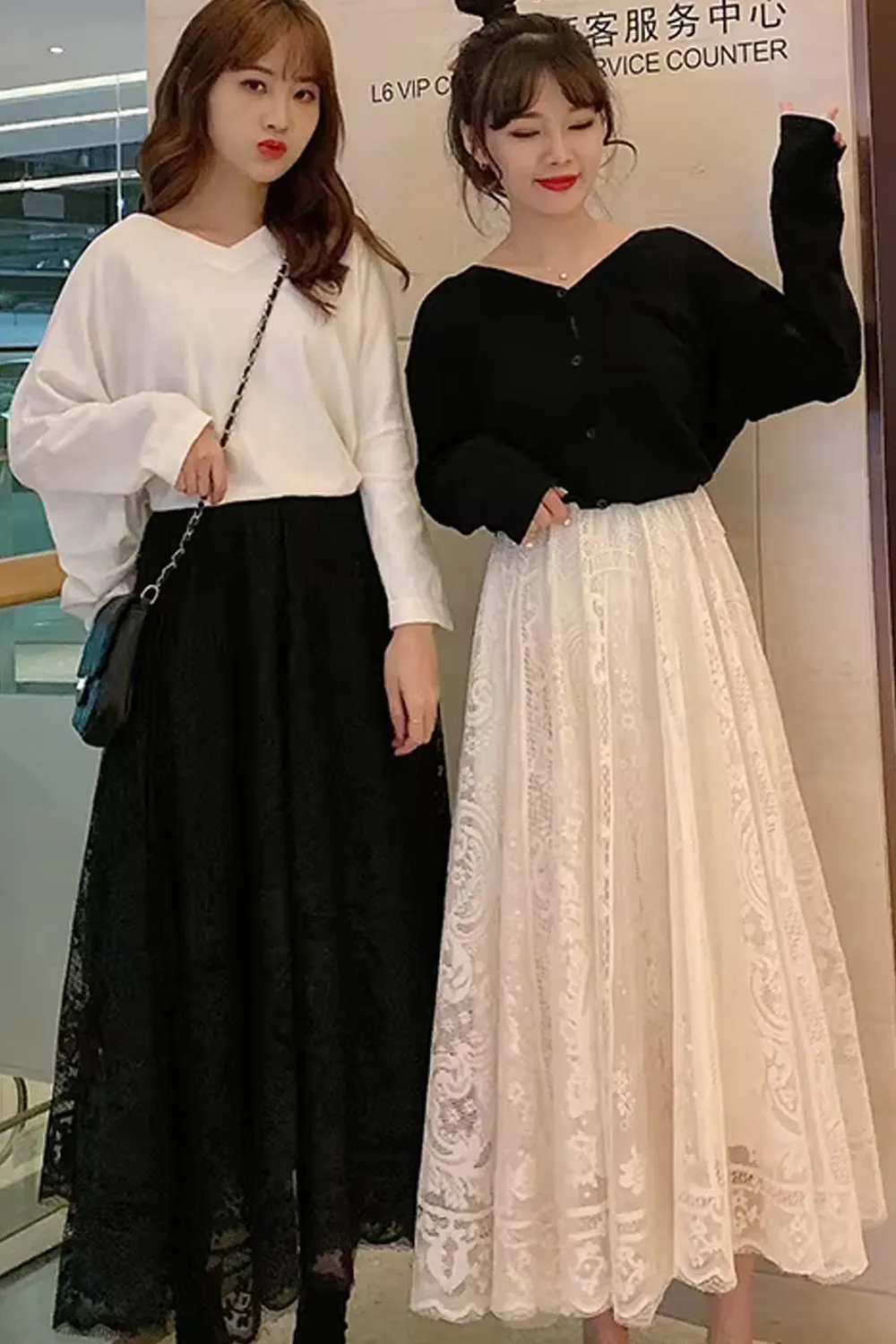 High Waist Casual Elegant A-Line Long Lace Skirts