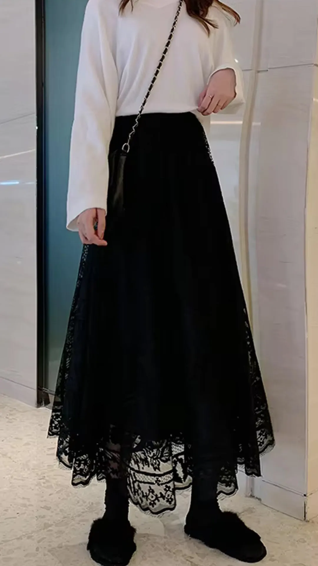 High Waist Casual Elegant A-Line Long Lace Skirts