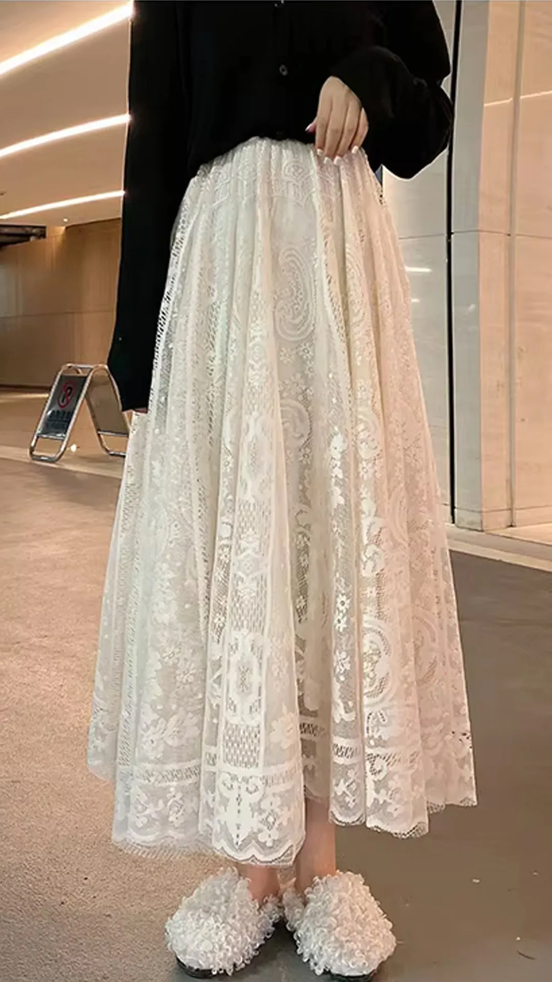 High Waist Casual Elegant A-Line Long Lace Skirts
