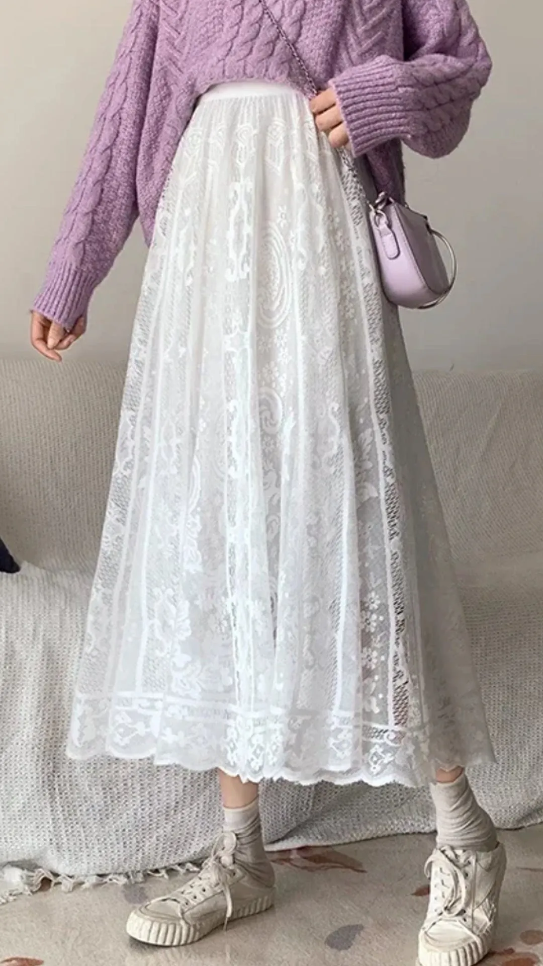 High Waist Casual Elegant A-Line Long Lace Skirts