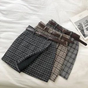 High Waist Irregular A-Line Mini Plaid Skirts
