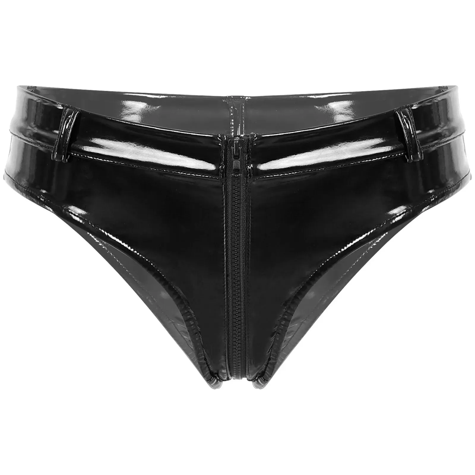 High Waist Shorts Patent Leather Open Front Mini Shorts