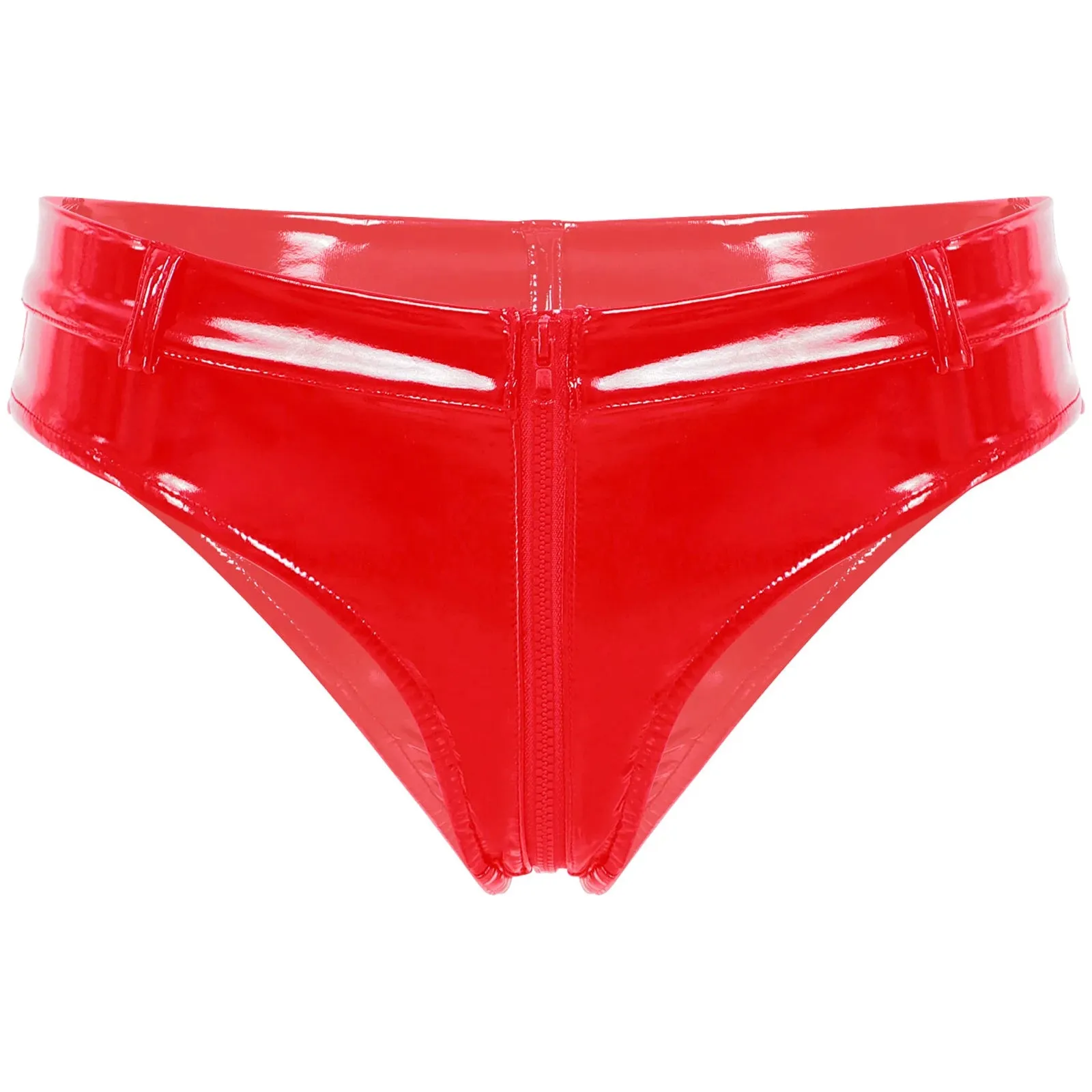 High Waist Shorts Patent Leather Open Front Mini Shorts