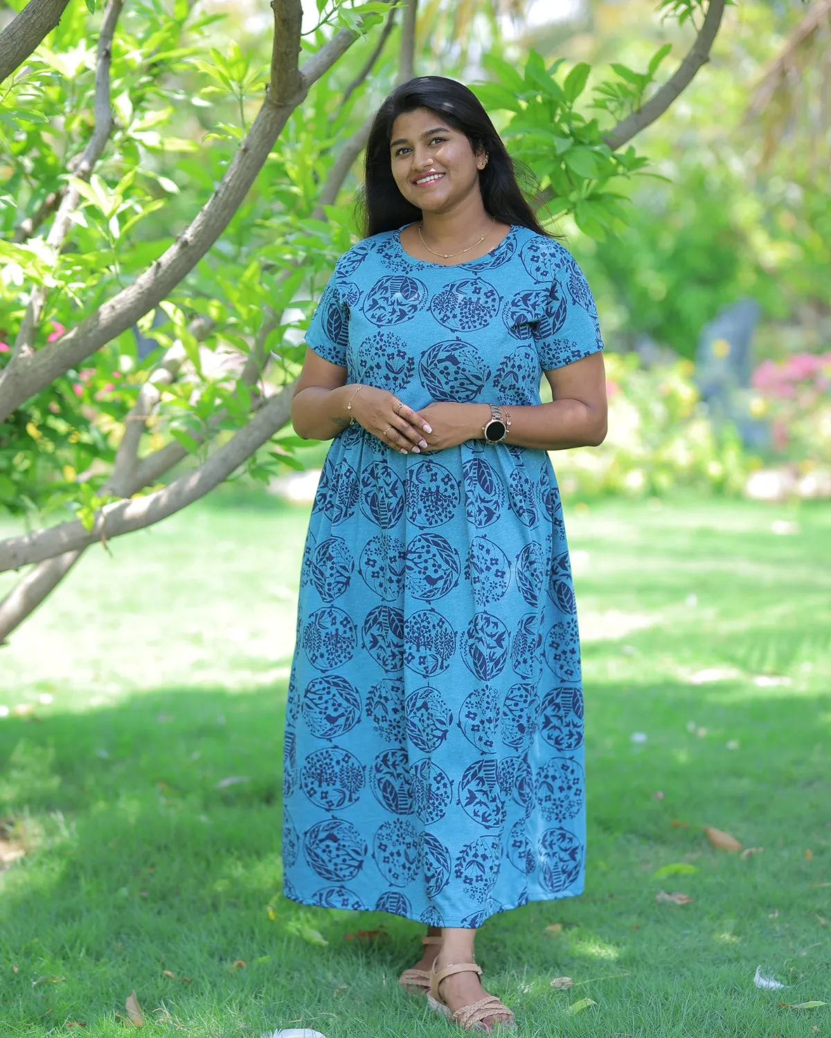 Indira | Zipless Maternity Dress - Normal Sleeves | Full Length Maxi