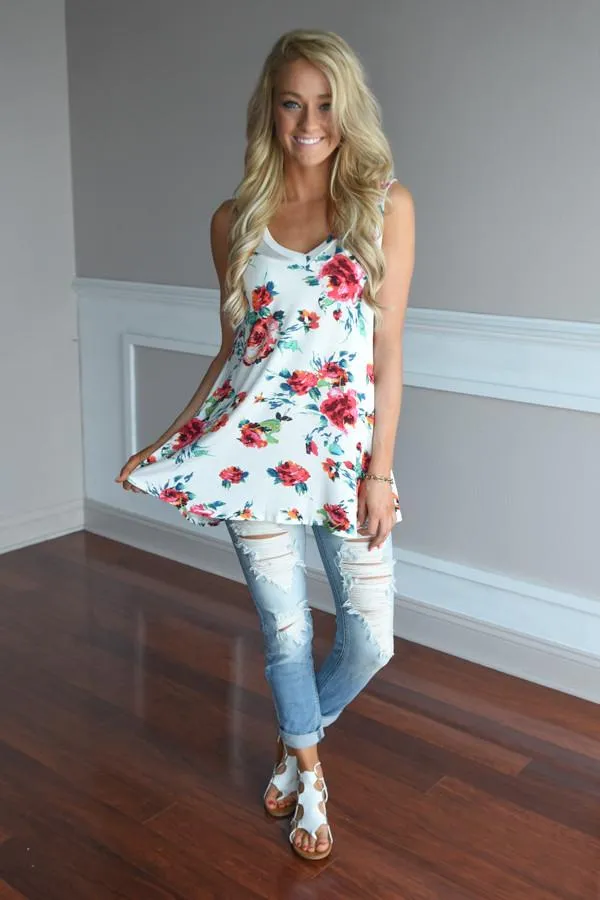 Ivory Floral Tank Top