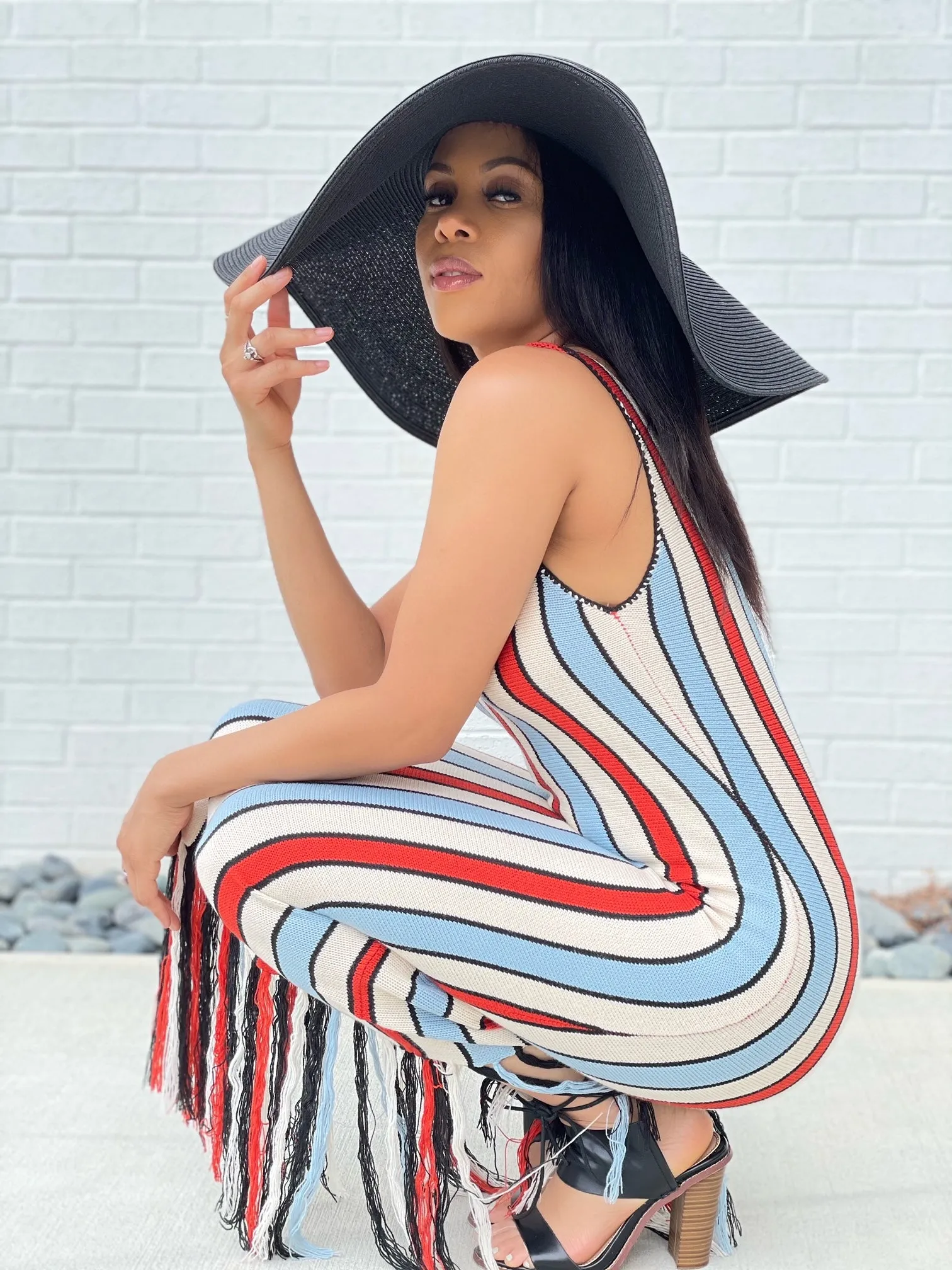 Kathleen Stripped Midi Dress w/ Tassels