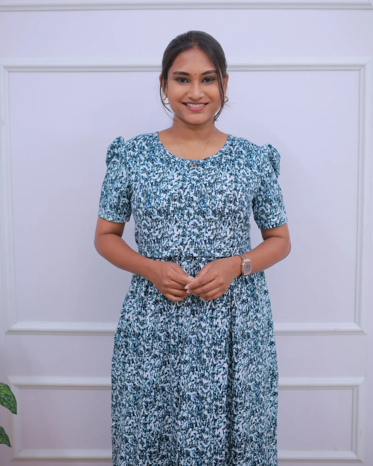 Kavya | Zipless Maternity Dress - Puff Sleeves | Full Length Maxi