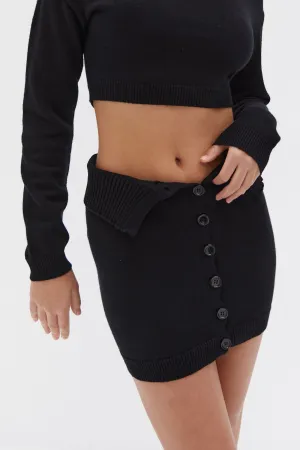 Kenza Button Down Skirt - Black