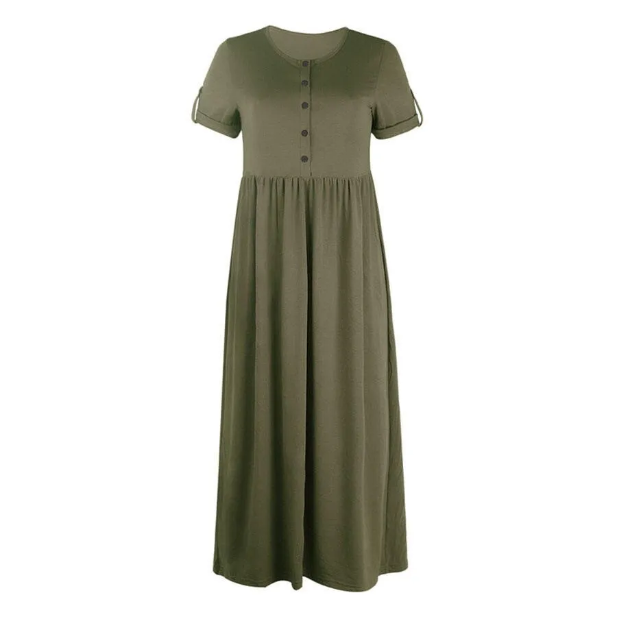 Klassisches Midikleid mit Knopfleiste: A-Linien-Silhouette, Kurze Ärmel