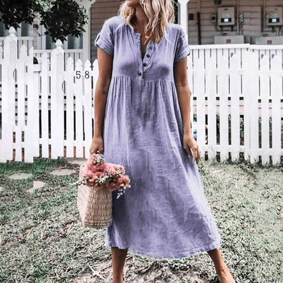 Klassisches Midikleid mit Knopfleiste: A-Linien-Silhouette, Kurze Ärmel