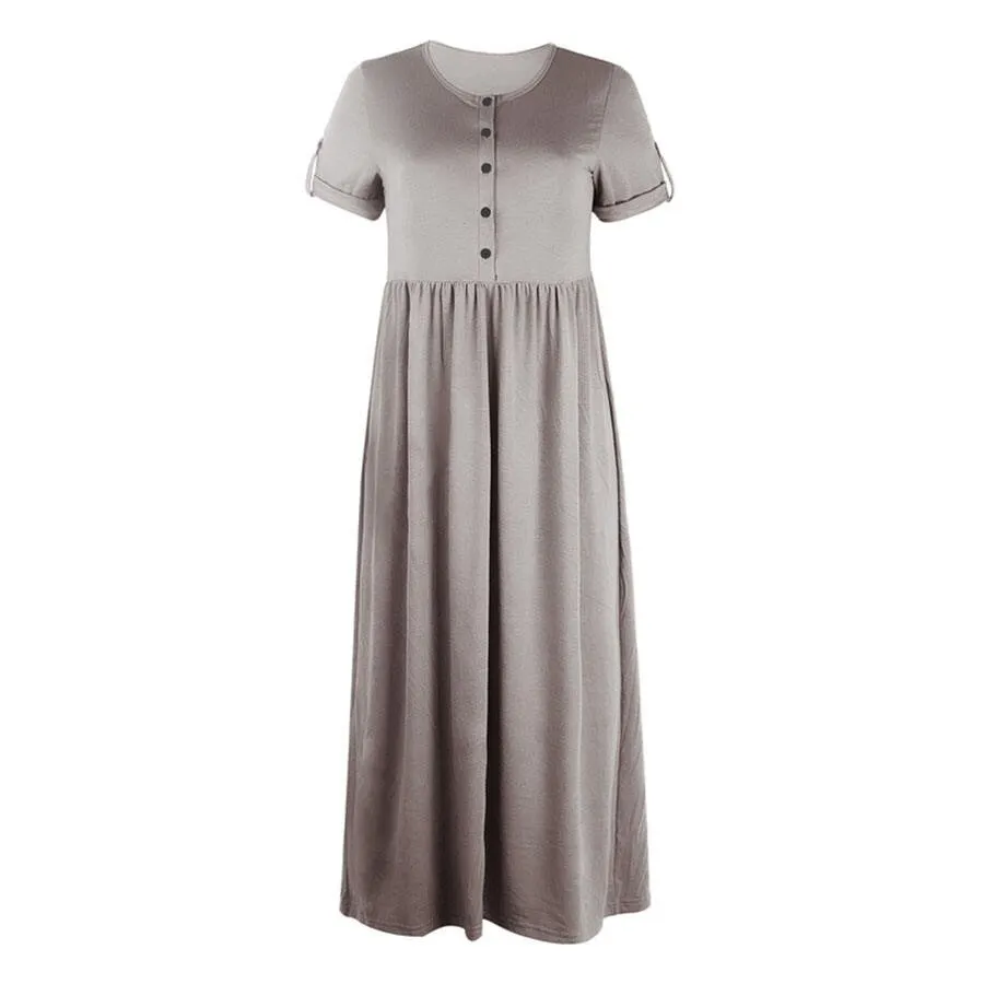 Klassisches Midikleid mit Knopfleiste: A-Linien-Silhouette, Kurze Ärmel