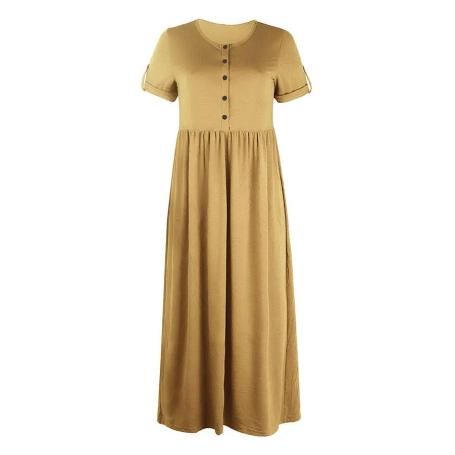 Klassisches Midikleid mit Knopfleiste: A-Linien-Silhouette, Kurze Ärmel