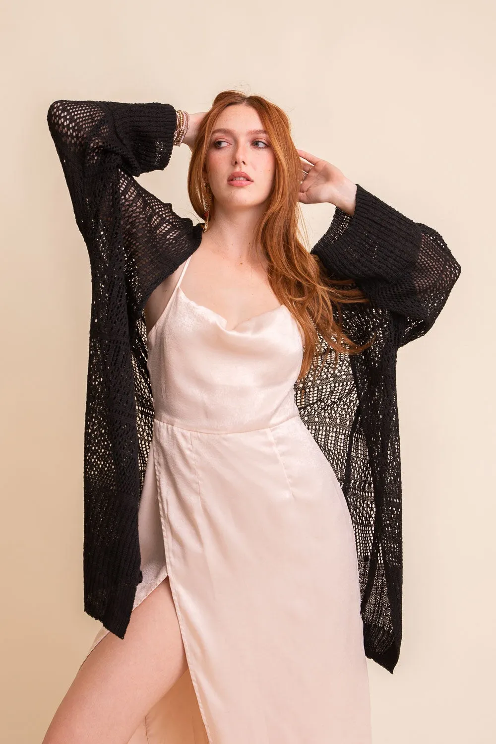 Knit Netted Cardigan Kimono Duster