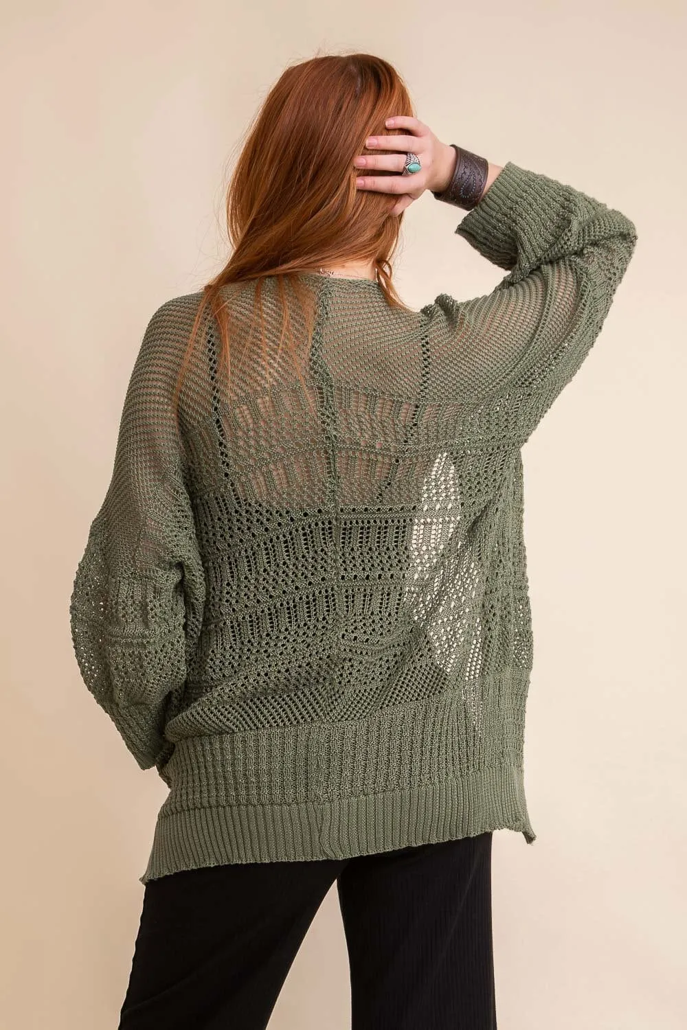 Knit Netted Cardigan Kimono Duster