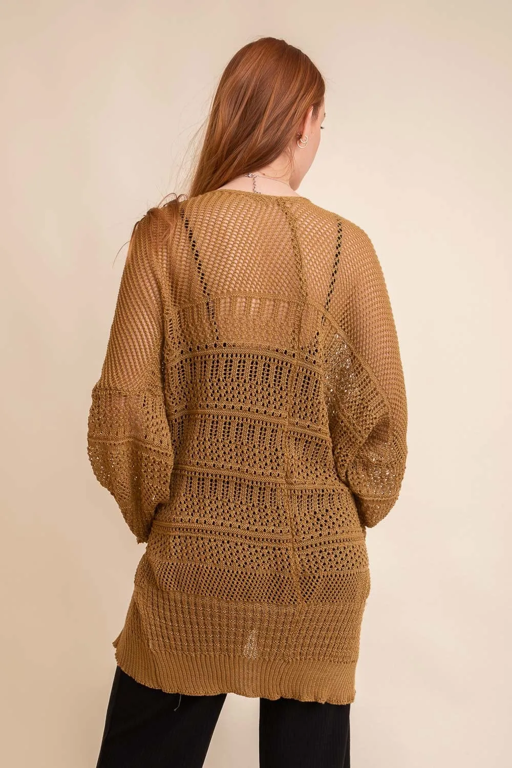 Knit Netted Cardigan Kimono Duster